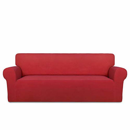 Picture of PureFit Super Stretch Chair Sofa Slipcover - Spandex Non Slip Soft Couch Sofa Cover, Washable Furniture Protector with Non Skid Foam and Elastic Bottom for Kids, Pets Sofa Red