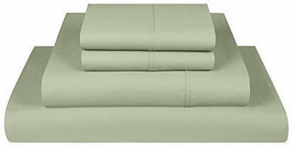 Picture of Threadmill Home Linen Twin-XL Sheets - Pure Long Staple Cotton Sateen Weave, 3 Piece 300 Thread Count Bedding Set, Solid Sage Sheets with Elasticized Deep Pocket