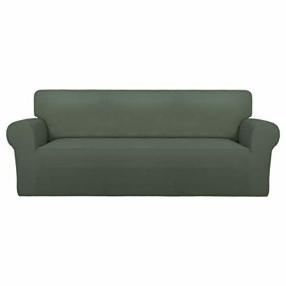 Picture of PureFit Super Stretch Chair Sofa Slipcover - Spandex Non Slip Soft Couch Sofa Cover, Washable Furniture Protector with Non Skid Foam and Elastic Bottom for Kids, Pets Sofa, Grayish Green