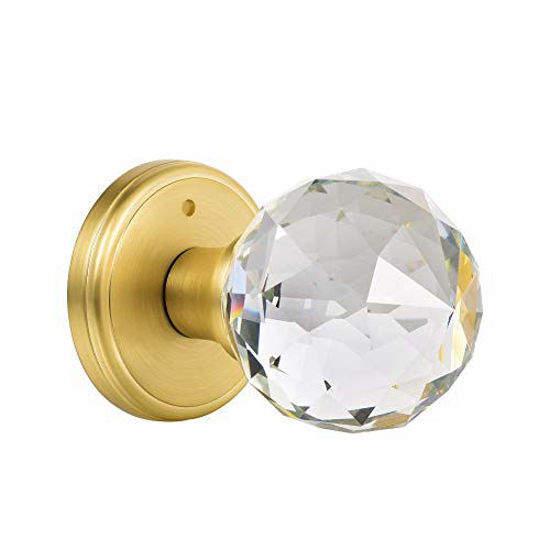 Picture of CLCTK Glass Door Knobs Interior with Lock, Privacy Bathroom Bedroom Door Knobs, Satin Brass