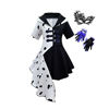 Picture of Costumes for Girls Deville Cosplay Dress Up Halloween 2021 Party Fancy Dresses Short Sleeve Polka Dots Devil Role Play Outfits with Full Gloves Mask Black 110cm