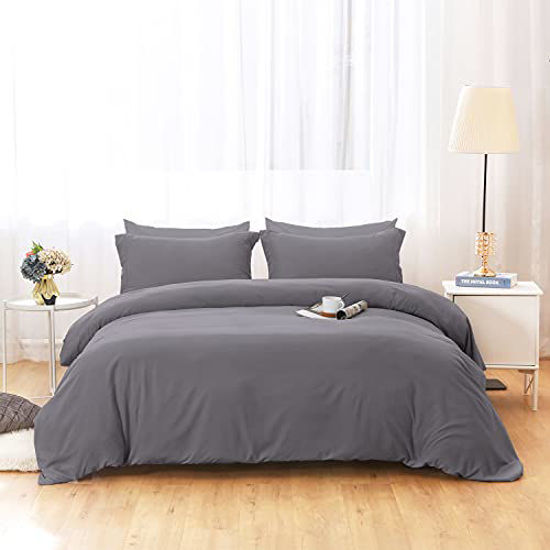 Picture of Duvet Covers Queen Size - Ultra Soft and Breathable Bedding Comforter Cover Set Washed Microfiber 3 Pieces with Zipper Closure Duvet Cover and 2 Pillow Shams (Charcoal Grey)