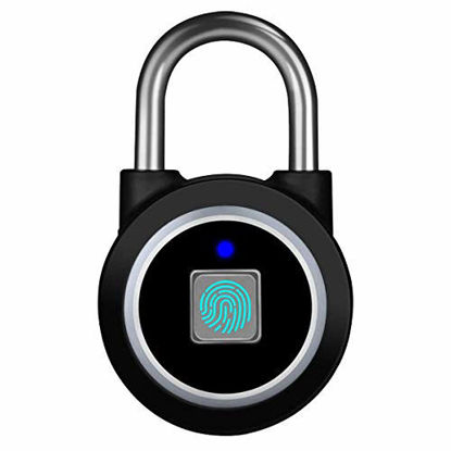 Picture of Fingerprint Padlock, Bluetooth Lock, Mobile APP, MEGAFEIS Smart Padlock with Keyless Biometric, Water Resistant, Suitable for Gym, Sports, Bike, School, Fence and Storage(Black)