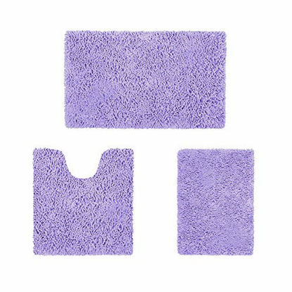 Picture of HOMEIDEAS 3 Pieces Bathroom Rugs Set Ultra Soft Non Slip and Absorbent Chenille Bath Rug, Lavender Bathroom Rugs Plush Bath Mats for Tub, Shower, Bathroom