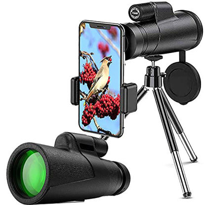 Picture of Qisebin Monocular Telescope,Adults Monocular Telescope for Smartphone Holder and Tripod,12x50 HD Waterproof Monoculars for Adults Bird Watching Traveling Camping Fishing with BAK4 Prism