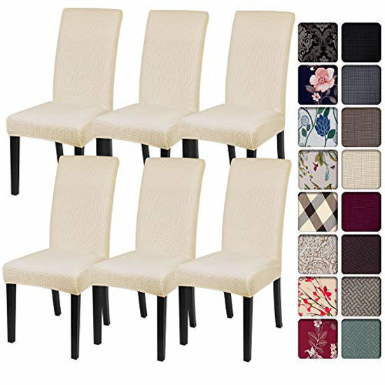 Picture of SearchI Chair Covers for Dining Room Set of 6, Stretch Jacquard Kitchen Parsons Chair Covers,Washable Spandex Dining Chair Slipcovers Seat Protector for Hotel,Banquet,CeremonyBeige