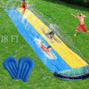 Picture of BSTHOK 18ft Water Slides Slip and Slide(Double,18ft ) for Kids Adults Lawn Backyard Outdoor Splash Sprint Racing Inflatable waterslides with Crash Pad (Blue)