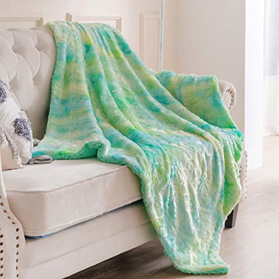 Picture of NEWCOSPLAY Super Soft Faux Fur Throw Blanket Premium Sherpa Backing Warm and Cozy Throw Decorative for Bedroom Sofa Floor (Thick-Multi Green, Twin(60"x80"))