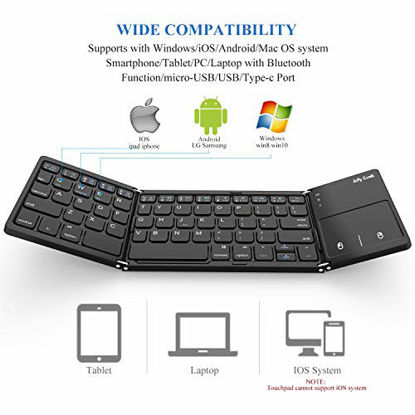 Picture of Foldable Bluetooth Keyboard, Jelly Comb 3-in-1 (USB/Microusb/Type C) Wired & Bluetooth Keyboard with Touchpad Compatible for All Devices Windows iOS Android Tablet-Black