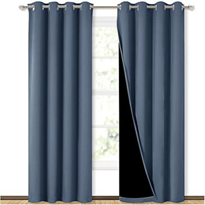 Picture of NICETOWN 100% Blackout Curtains 84 inches Long, Pair of Energy Smart & Noise Blocking Out Drapes for Baby Room Window, Thermal Insulated Guest Room Lined Window Dressing (Stone Blue, 52 inches Wide)
