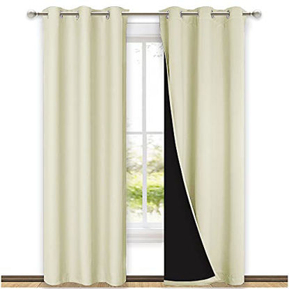 Picture of NICETOWN Living Room Completely Shaded Draperies, Privacy Protection & Noise Reducing Black Lined Insulated Window Treatment Curtain Panels for Patio Door (Beige, Set of 2, W42 x L84)