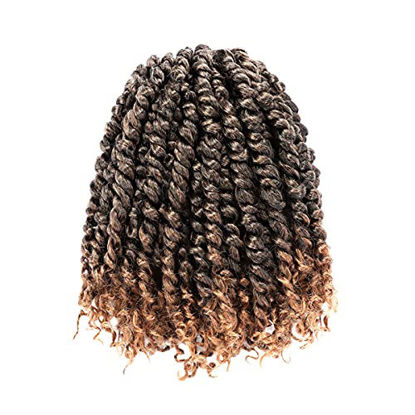 Picture of 8 Packs Passion Twist Hair 10 Inch Pre-twisted Passion Twist Crochet Hair Pre-looped Crochet Braids for Black Women Passion Twists Braiding Hair Synthetic Hair Extensions (12Strands/Pack; T1B/30#)