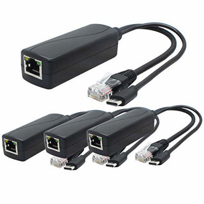 Picture of ANVISION 4-Pack 5V Gigabit PoE Splitter, USB Type C, 48V to 5V 2.4A Adaper, IEEE 802.3af Compliant