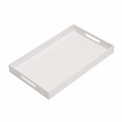 Picture of Glossy White Sturdy Acrylic Serving Tray with Handles-12x20Inch-Serving Coffee,Appetizer,Breakfast,Butler-Kitchen Countertop Tray-Makeup Drawer Organizer-Vanity Table Tray-Ottoman Tray-Decorative Tray