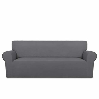 Picture of PureFit Super Stretch Chair Sofa Slipcover - Spandex Non Slip Soft Couch Sofa Cover, Washable Furniture Protector with Non Skid Foam and Elastic Bottom for Kids, Pets Sofa Gray 