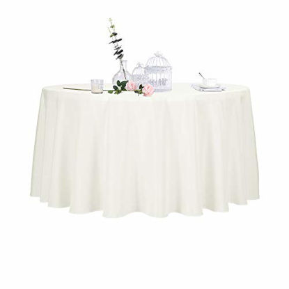 Picture of Ascoza 2pack 120 Inch Ivory Round Tablecloth in Polyester Fabric for Wedding/Banquet/Restaurant/Parties