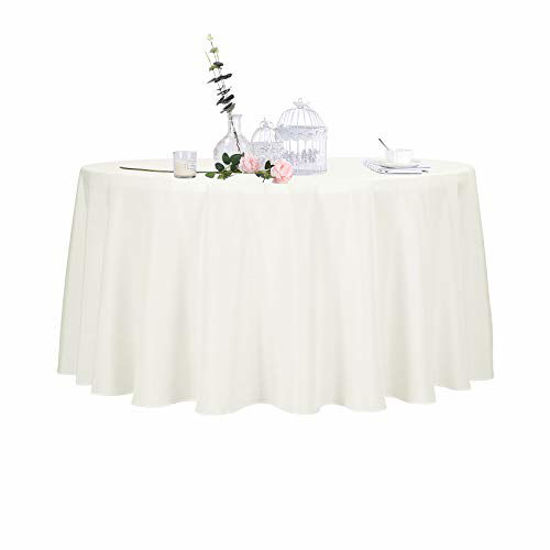 Picture of Ascoza 2pack 120 Inch Ivory Round Tablecloth in Polyester Fabric for Wedding/Banquet/Restaurant/Parties