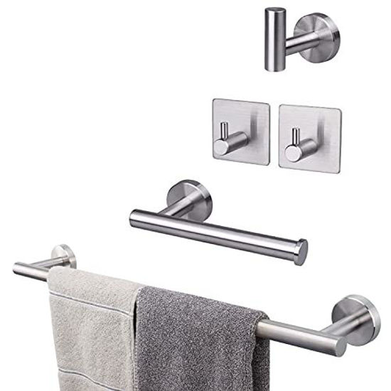 5 Pieces Brushed Nickel Bathroom Hardware Set Include 16inch Towel  Bar,2pcsTowel Hooks,Toilet Paper Holder,Hand Towel Ring Round SUS304  Stainless