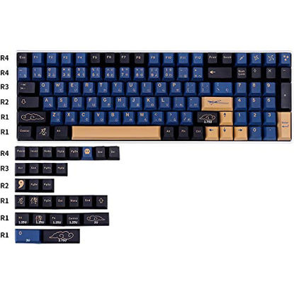 Picture of Blue Samurai Keycaps 129 Keys PBT Cherry Profile Keycaps Dye Sublimation with Key Puller for RK61 GK61 Anne Pro Cherry Mx Mechanical Keyboard