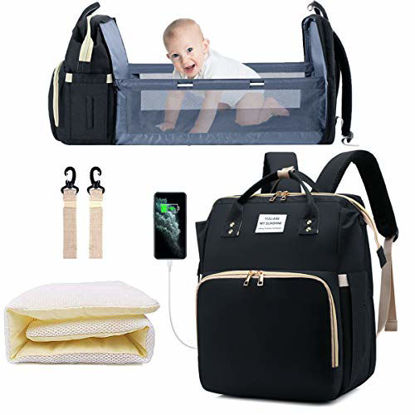 Picture of Diaper Bag Backpack with Changing Station, Nappy Baby Bags with Foldable Baby Bed & Portable Changing Pad, 900D Waterproof Crib Infant Sleeper Nest for Girl Boy (Black)