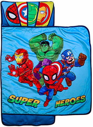 Picture of Marvel Super Hero Adventures Hero Time Nap Mat - Built-in Pillow and Blanket Featuring The Avengers - Super Soft Microfiber Kids'/Toddler/Children's Bedding, Age 3-5 (Official Marvel Product)