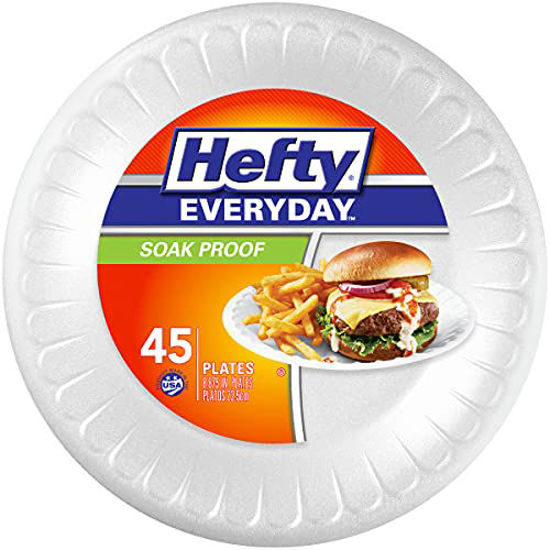 Picture of Hefty Everyday Round Disposable Foam Plates, White, 540 Count, 12 Pack