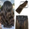 Picture of Clip in Hair Extensions Human Hair Balayage Natural Black to Chestnut Brown Highlights for Black Hair 15Inch 70g #1BT6P1B 7PCS