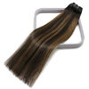 Picture of Clip in Hair Extensions Human Hair Balayage Natural Black to Chestnut Brown Highlights for Black Hair 15Inch 70g #1BT6P1B 7PCS