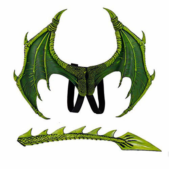 Picture of MANO Halloween Dragon Costume Cosplay Carnival Wings Tail Accessory for KidsGreen