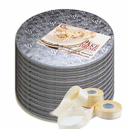 Picture of Cake Drums Round 12 Inches - (Silver, 12-Pack) - Sturdy 1/2 Inch Thick - Professional Smooth Straight Edges - Free Satin Cake Ribbon