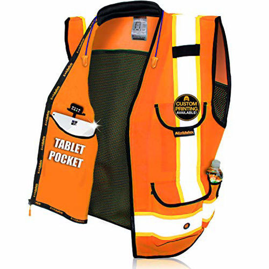 Picture of KwikSafety (Charlotte, NC) GODFATHER (Cushioned Collar) Class 2 ANSI OSHA High Visibility Safety Vest 9 Pockets Reflective Tape Heavy Duty Zipper Mesh Hi Vis Construction Men Women Orange XX-Large