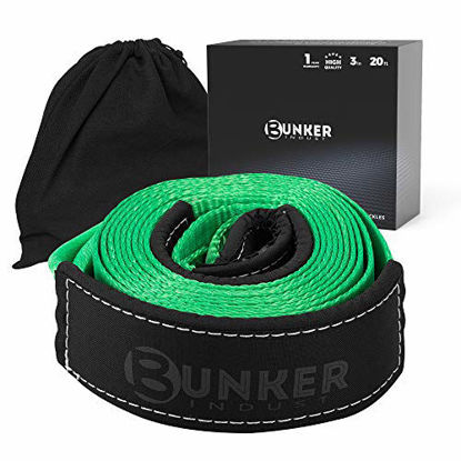 Picture of BUNKER INDUST Recovery Towing Strap 3" x 20ft Heavy Duty 30,000 lbs Vehicle Tow Rope with Storage Bag -Emergency Off Road Truck Accessories Towing Winch Snatch Strap Green