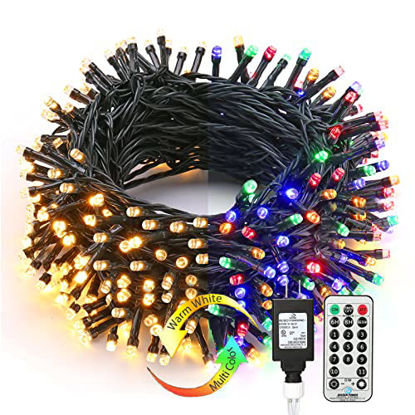 Picture of Brizled Christmas Tree Lights, 115ft 300 LED Color Changing Christmas Lights with Remote, 11 Modes Warm White & Multicolor Christmas String Lights Connectable 24V Xmas Lights Green Wire for Xmas Home