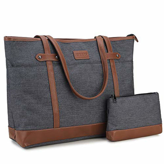 Luxury Leather Tote Bag for Women with Zipper and 14 inch Laptop Compartment
