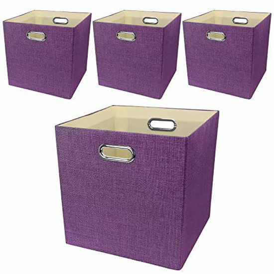 Picture of Storage Basket Bins,13×13×13 Foldable Storage Cube Boxes Fabric Drawer for Closet Shelf Cabinet Bookcase - Set of 4, Purple