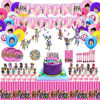 Picture of Girl Game Theme Birthday Party Supplies Decoration Icluded Cake Toppers,Tablecover,Plates,Knives,Spoons,Forks,Gift Bags, Banner,Balloons,Stickers,Hanging Swirls