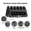 Picture of UDOLI 5 USB Ports Charging Station Organizer for Multiple Devices Fast Charging Desktop Stand for Apple Android Phone Tablet 1600W 2 AC Power Outlets Charger Dock for Home Office 3 Prong Cord Black