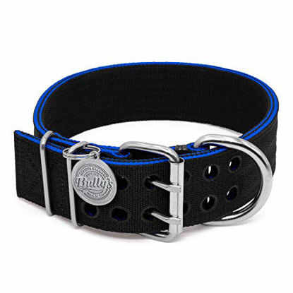 Picture of Pit Bull Collar, Dog Collar for Large Dogs, Heavy Duty Nylon, Stainless Steel Hardware (Medium, Black with Blue Trim)