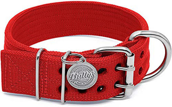 Picture of Pit Bull Collar, Dog Collar for Large Dogs, Heavy Duty Nylon, Stainless Steel Hardware (Medium, Fire Engine Red)