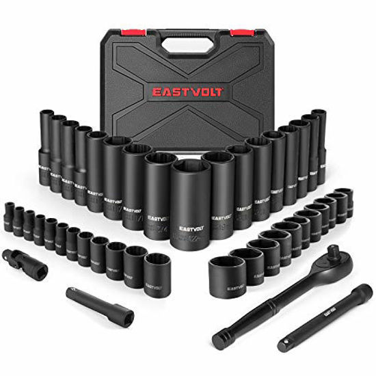 Picture of Eastvolt Mechanic Tool Kits, Drive Socket Set, 46 Pieces Socket Set with 72 Teeth Reversible Ratchet, Metric/SAE (ASK06)