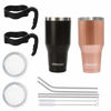 Picture of Ezprogear 40 oz 2 Pack Stainless Steel Water Tumbler Double Wall Black and Rosegold Beer Mug with Straws and Handle (40 oz 2 Pack, Black+RoseGold)