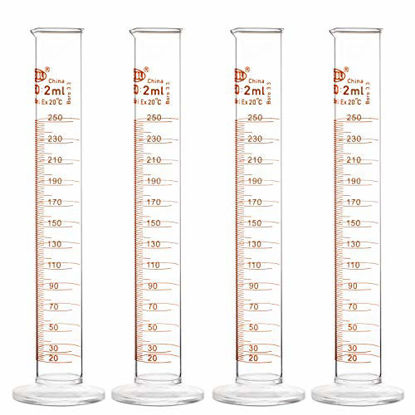 Picture of StonyLab 4-Pack Borosilicate Glass 250ml Heavy Wall Graduated Cylinder Measuring Cylinder, 250ml