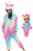 Picture of Girls Unicorn Pajamas Onesie Costume with Matching Doll Pajamas (Oblique stripe starry pink blue, 10 Years)