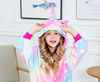 Picture of Girls Unicorn Pajamas Onesie Costume with Matching Doll Pajamas (Oblique stripe starry pink blue, 10 Years)