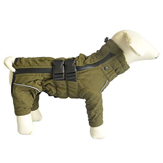 Picture of Warm Dog Coat Double Layers Dog Vest, 7 Legs Covered Windproof Waterproof Reflective Warm Dog Vest Outdoor Skating Dog Costume for Small Medium Large Dogs Olive M