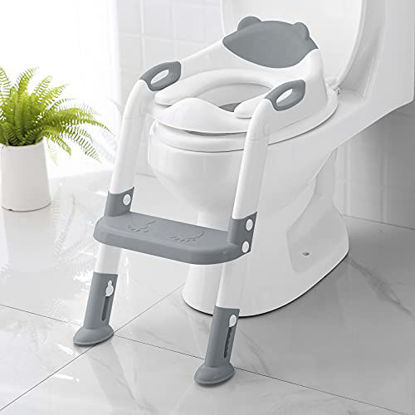 Picture of Potty Training Seat with Step Stool Ladder,SKYROKU Potty Training Toilet for Kids Boys Girls Toddlers-Comfortable Safe Potty Seat with Anti-Slip Pads Ladder (Grey)