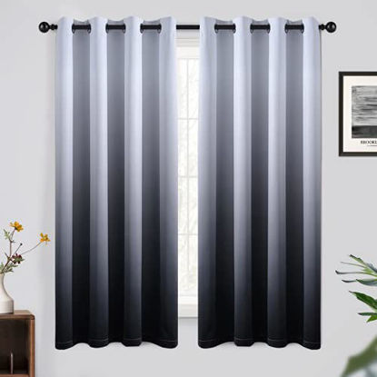 Picture of Yakamok 63 Inch Long Ombre Curtains,Thermal Insulated Light Blocking Greyish White to Black Gradient Color Curtains, Room Darkening Grommet Window Drapes for Living Room/Bedroom(2 Panels,52W x 63L)