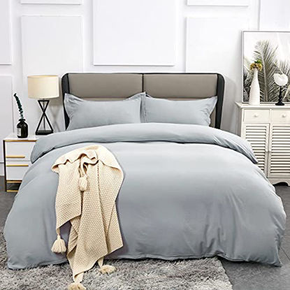 Picture of Duvet Covers King Size - Ultra Soft and Breathable Bedding King Comforter Cover Set Washed Microfiber 3 Pieces with Zipper Closure Duvet Cover and 2 Pillow Shams(Light Cyan)