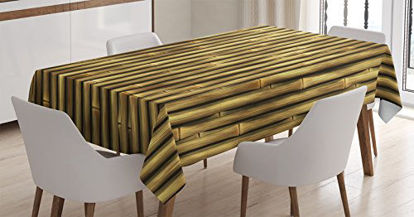 Picture of Ambesonne Beige Tablecloth, Tropical Bamboo Poles Woody Grass Tall Thin Harvest Natural Artprint, Rectangular Table Cover for Dining Room Kitchen Decor, 60" X 90", Yellow