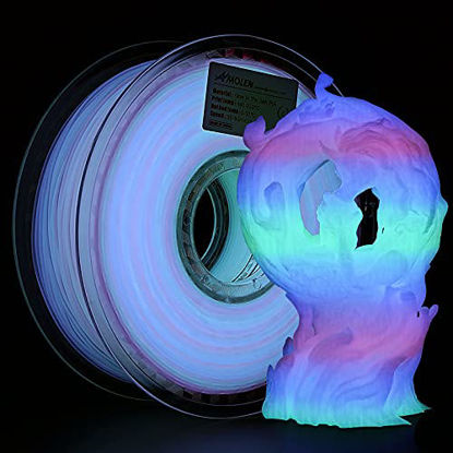 Picture of AMOLEN 3D Printer Filament, PLA Filament 1.75mm,Glow in The Dark Multicolor Rainbow, Change Every 5 Meters, 3D Printing Filament +/- 0.02mm,1kg/2.2lbs